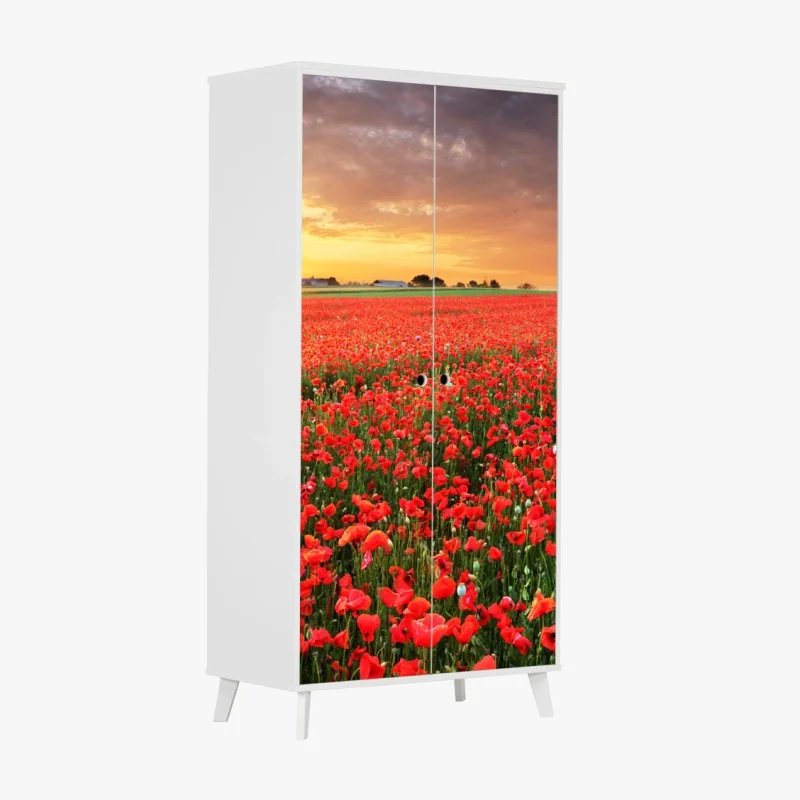 Schrankaufkleber mohnfeld im sonnenuntergang