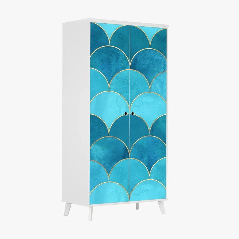 Schrankaufkleber türkis schuppenmuster mit goldakzenten