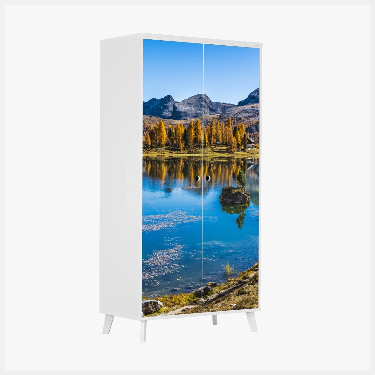 Schrankaufkleber herbstlicher alpensee mit bergreflexion – Wallnifity® Schrankaufkleber herbstlicher alpensee mit bergreflexion – Wallnifity®