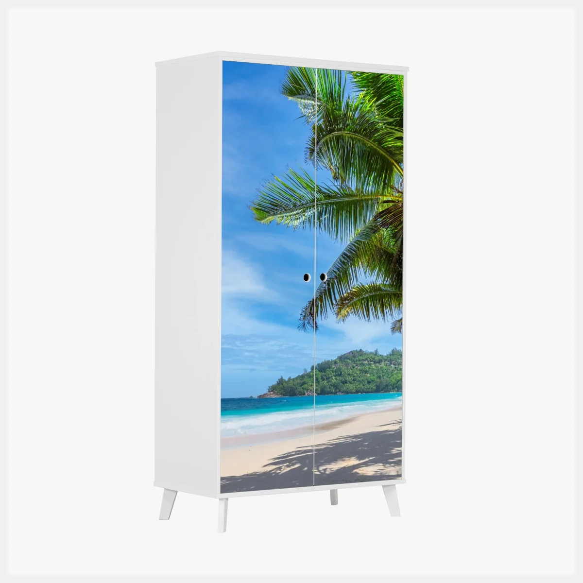 Schrankaufkleber tropischer strand mit palmen und segelboot – Wallnifity® Schrankaufkleber tropischer strand mit palmen und segelboot – Wallnifity®