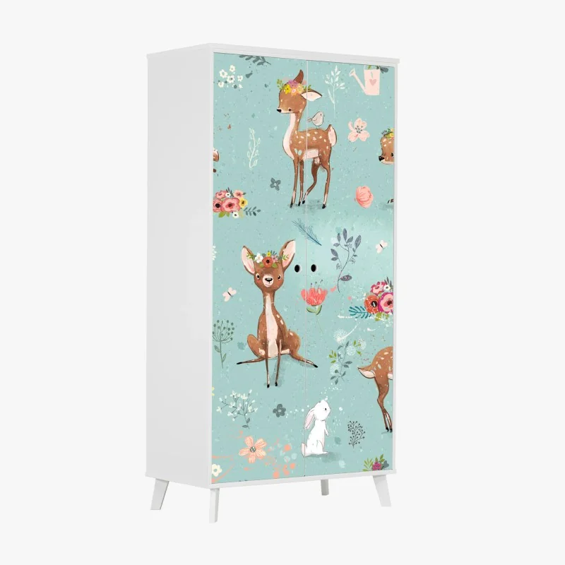 Schrankaufkleber pastellmuster mit rehkitzen und hasen