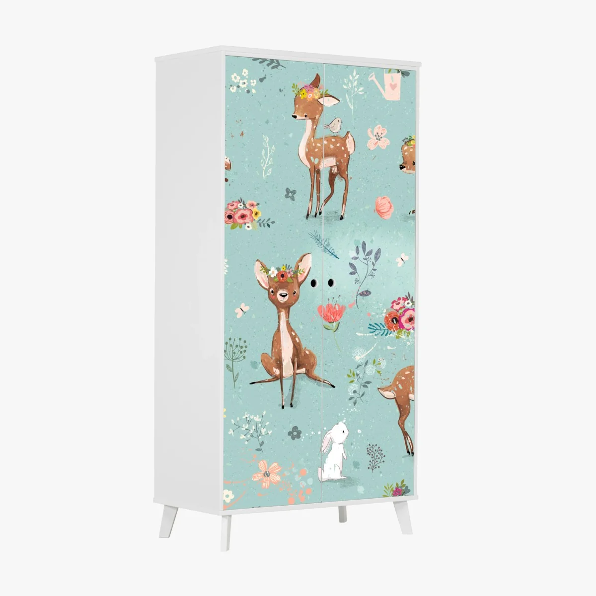 Schrankaufkleber pastellmuster mit rehkitzen und hasen – Wallnifity® Schrankaufkleber pastellmuster mit rehkitzen und hasen – Wallnifity®