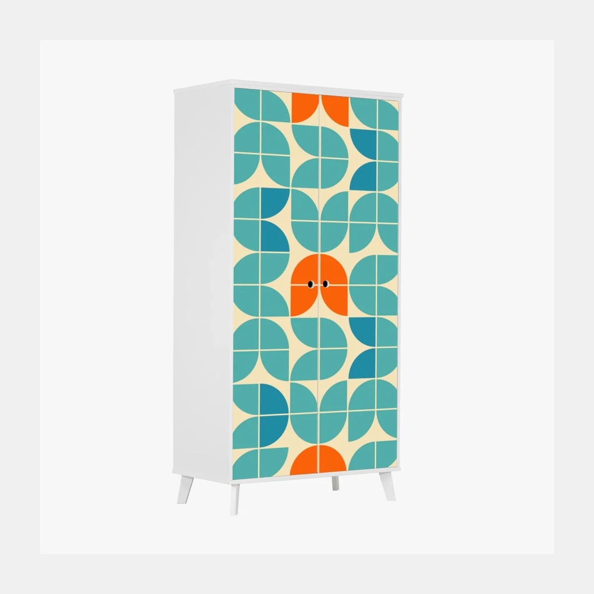 Schrankaufkleber retro geometrisches fliesenmuster in türkis und orange – Wallnifity® Schrankaufkleber retro geometrisches fliesenmuster in türkis und orange – Wallnifity®