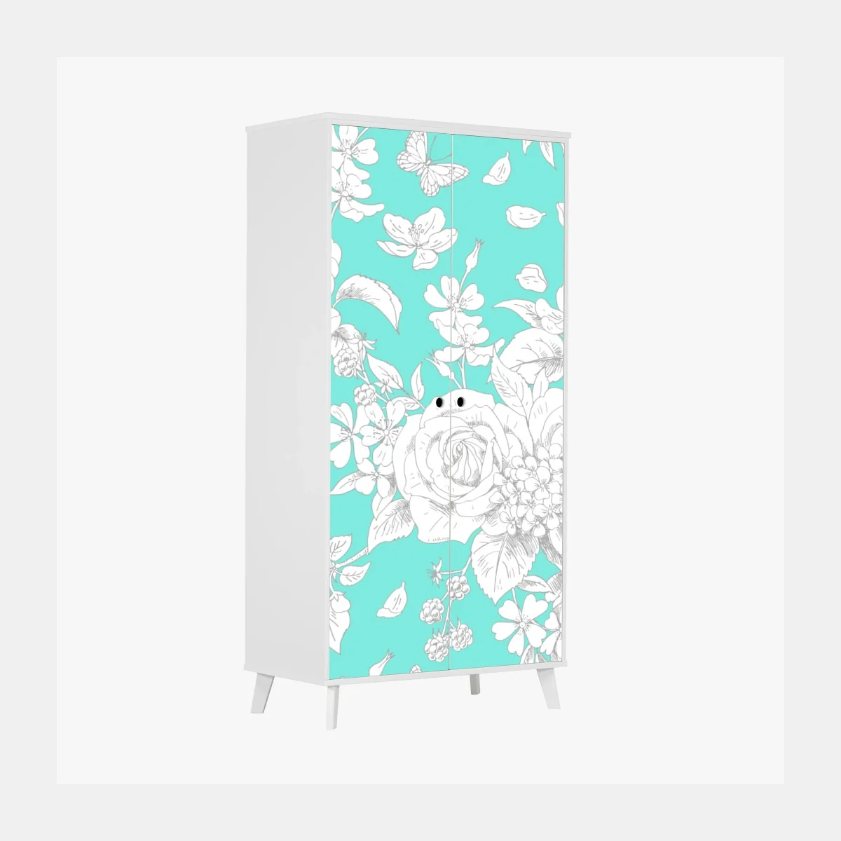 Schrankaufkleber türkis floral muster mit blumen – Wallnifity® Schrankaufkleber türkis floral muster mit blumen – Wallnifity®