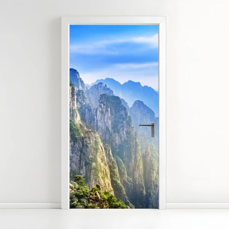 Türaufkleber nebliges bergpanorama – Wallnifity®