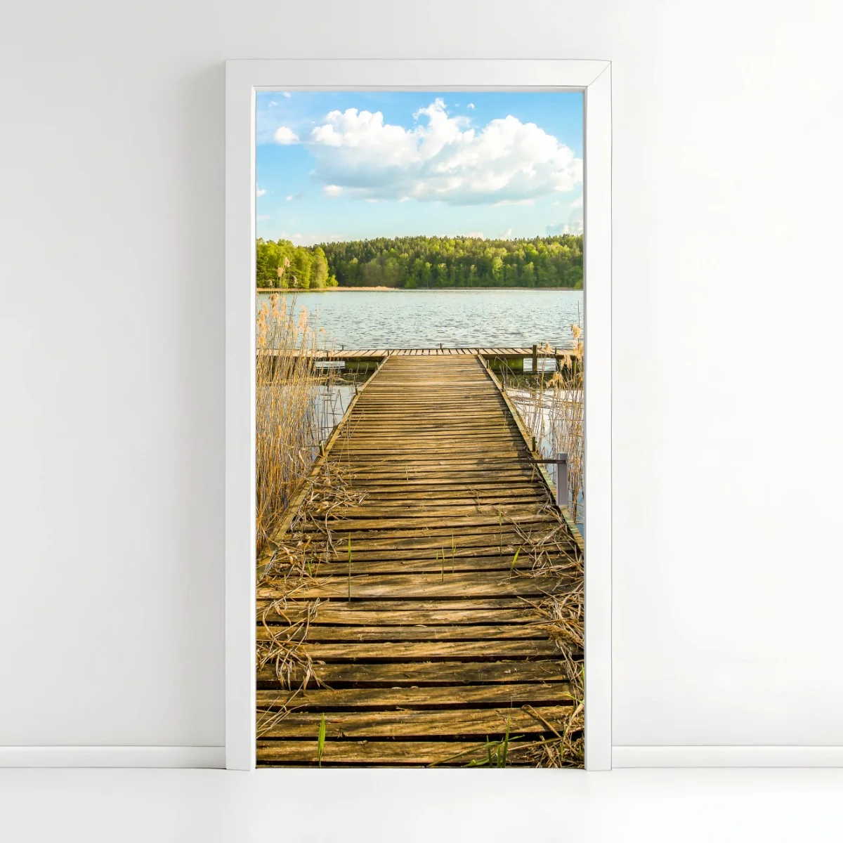 Türaufkleber hölzerner steg zum ruhigen see – Wallnifity®