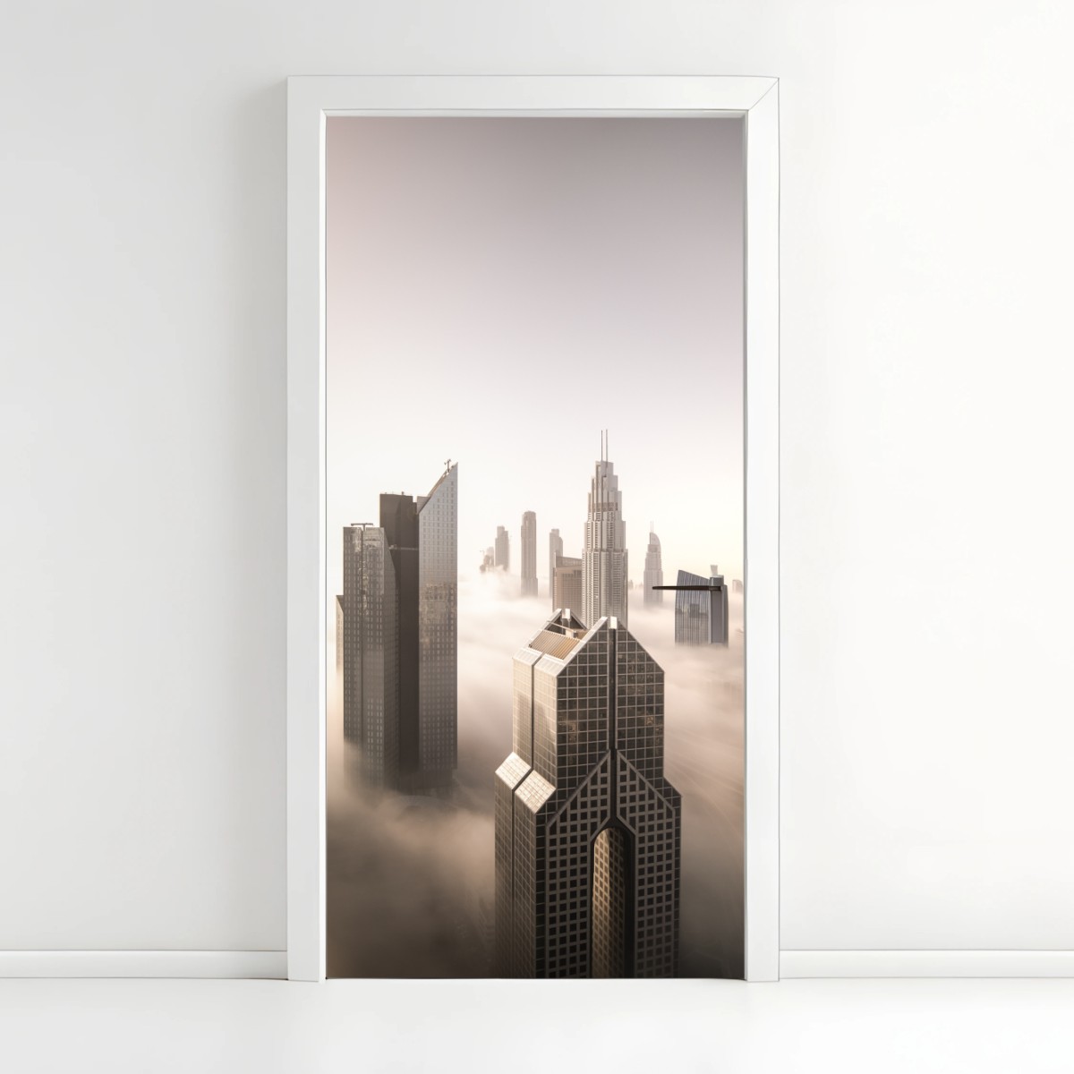 Türaufkleber neblige Dubai skyline über den wolken – Wallnifity®