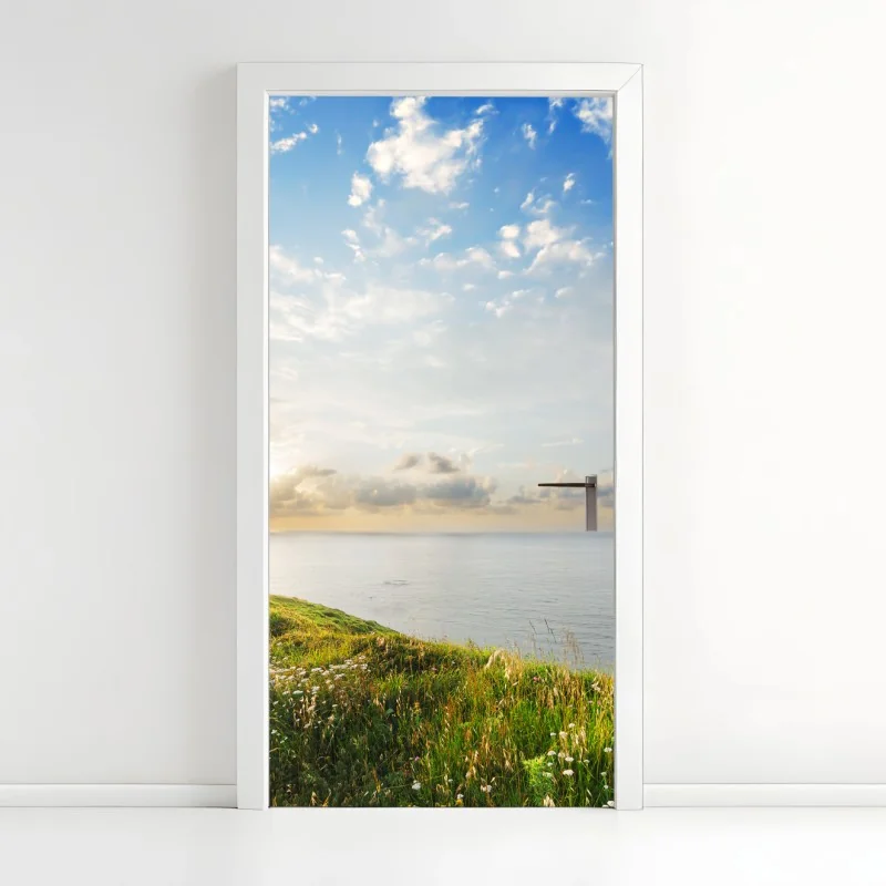 Türaufkleber sonniger landeweg durch gelbe felder – Wallnifity®