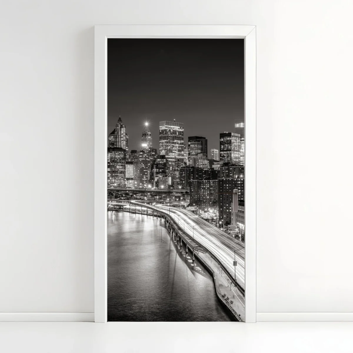 Türaufkleber monochrome stadtsilhouette bei nacht – Wallnifity® Türaufkleber monochrome stadtsilhouette bei nacht – Wallnifity®