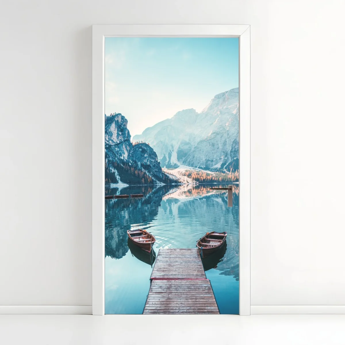 Türaufkleber ruhiger morgen am Pragser Wildsee, Dolomiten – Wallnifity®