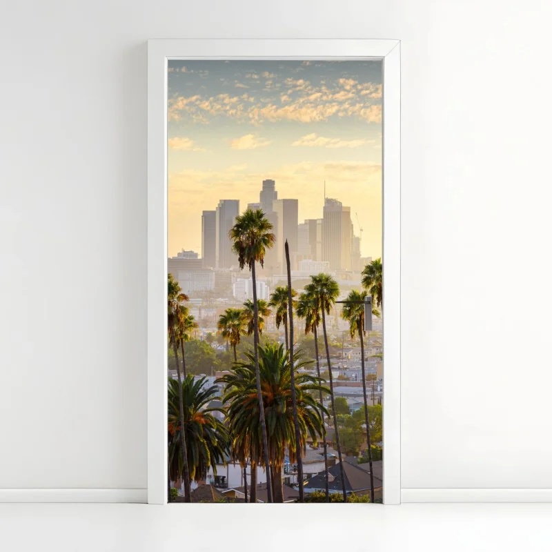 Türaufkleber goldene Los Angeles skyline mit palmen