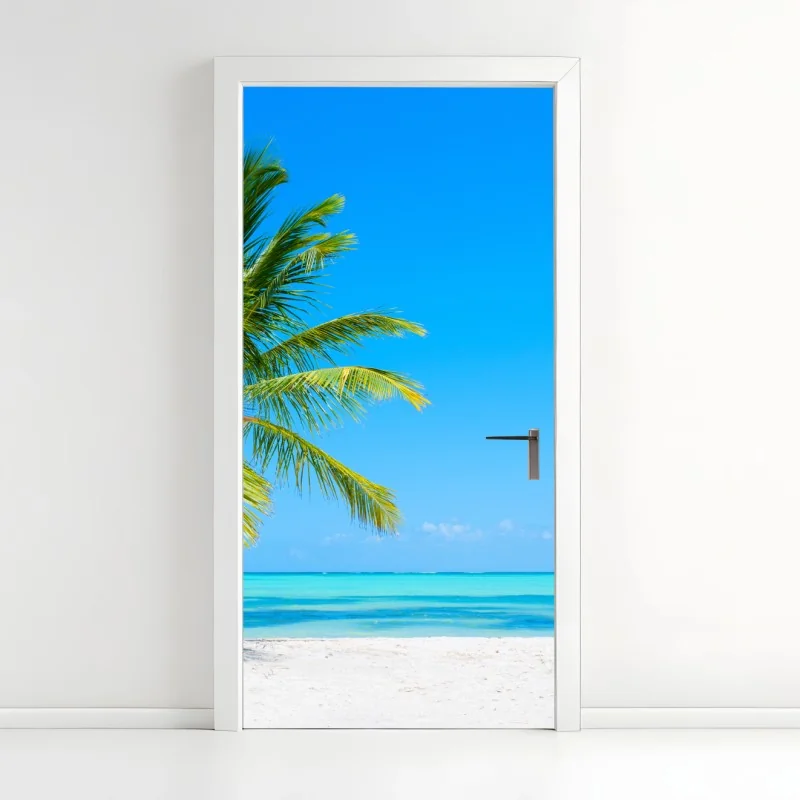 Türaufkleber tropische palme am weißen sandstrand