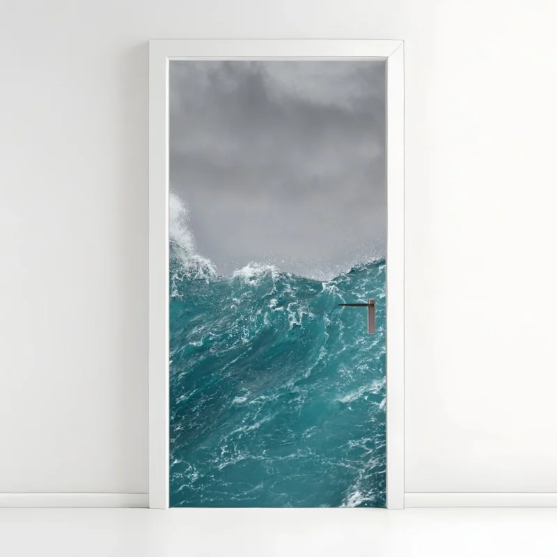 Türaufkleber turbulente türkisfarbene ozeanwellen