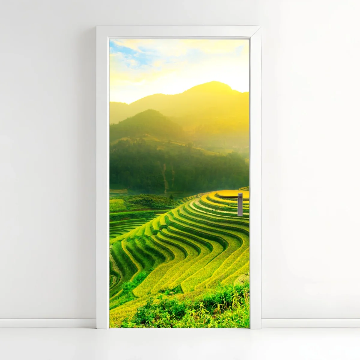 Türaufkleber goldene reisterrassen im morgenlicht – Wallnifity®