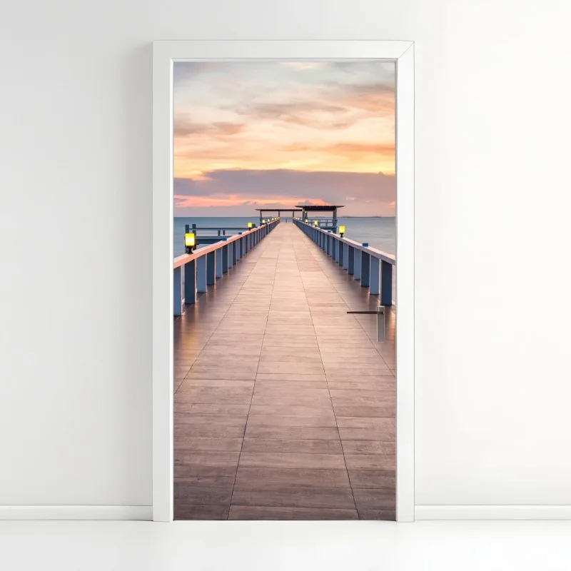 Türaufkleber seebrücke bei sonnenuntergang