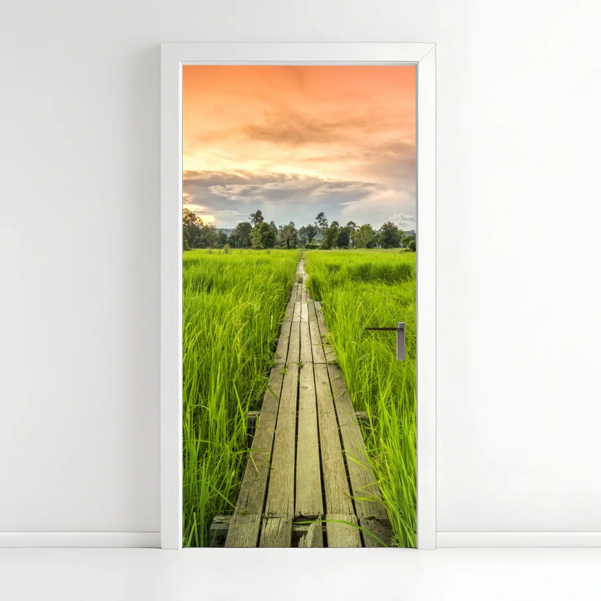 Türaufkleber sonnenuntergang über einer hölzernen brücke in Khonburi – Wallnifity® Türaufkleber sonnenuntergang über einer hölzernen brücke in Khonburi – Wallnifity®