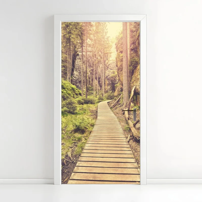 Türaufkleber rosa tropischer sonnenuntergang mit palmen – Wallnifity®