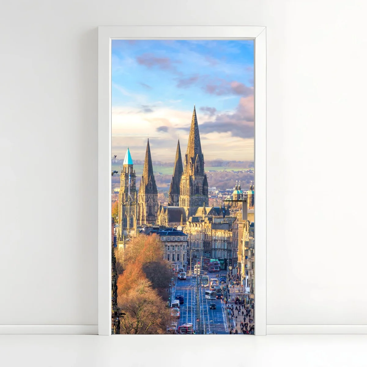 Türaufkleber Edinburgh skyline mit schloss und uhrturm – Wallnifity® Türaufkleber Edinburgh skyline mit schloss und uhrturm – Wallnifity®