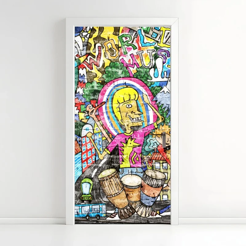 Türaufkleber farbenfrohes graffiti-wandbild