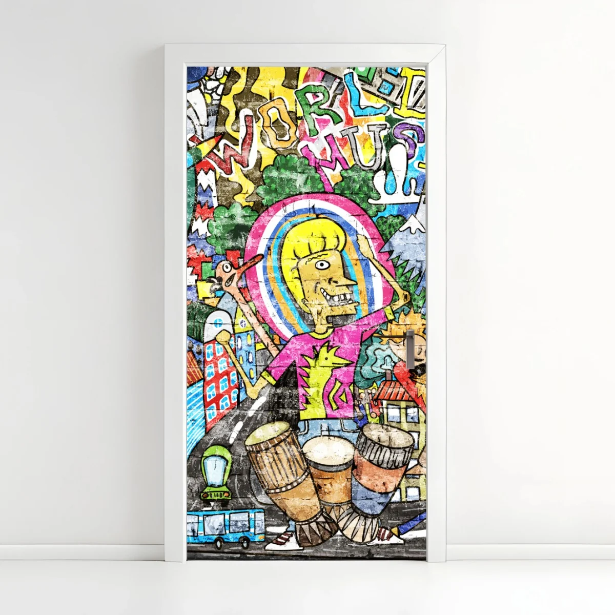 Türaufkleber farbenfrohes graffiti-wandbild – Wallnifity®