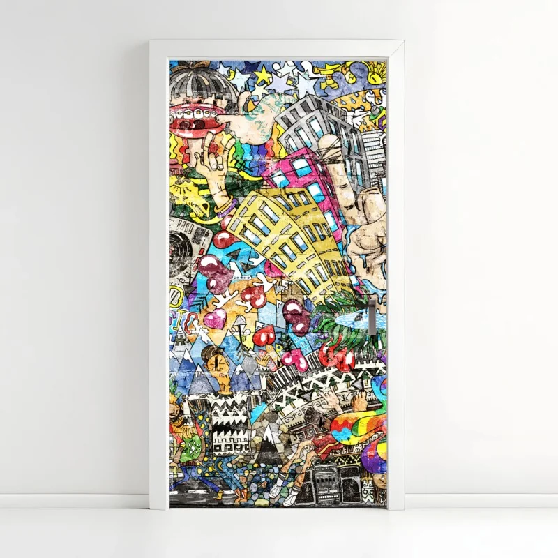 Türaufkleber farbenfrohes urbanes musikmural