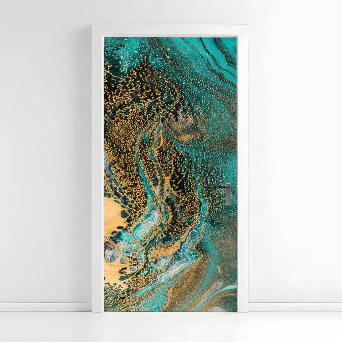 Türaufkleber türkis und gold fließende abstraktion – Wallnifity®