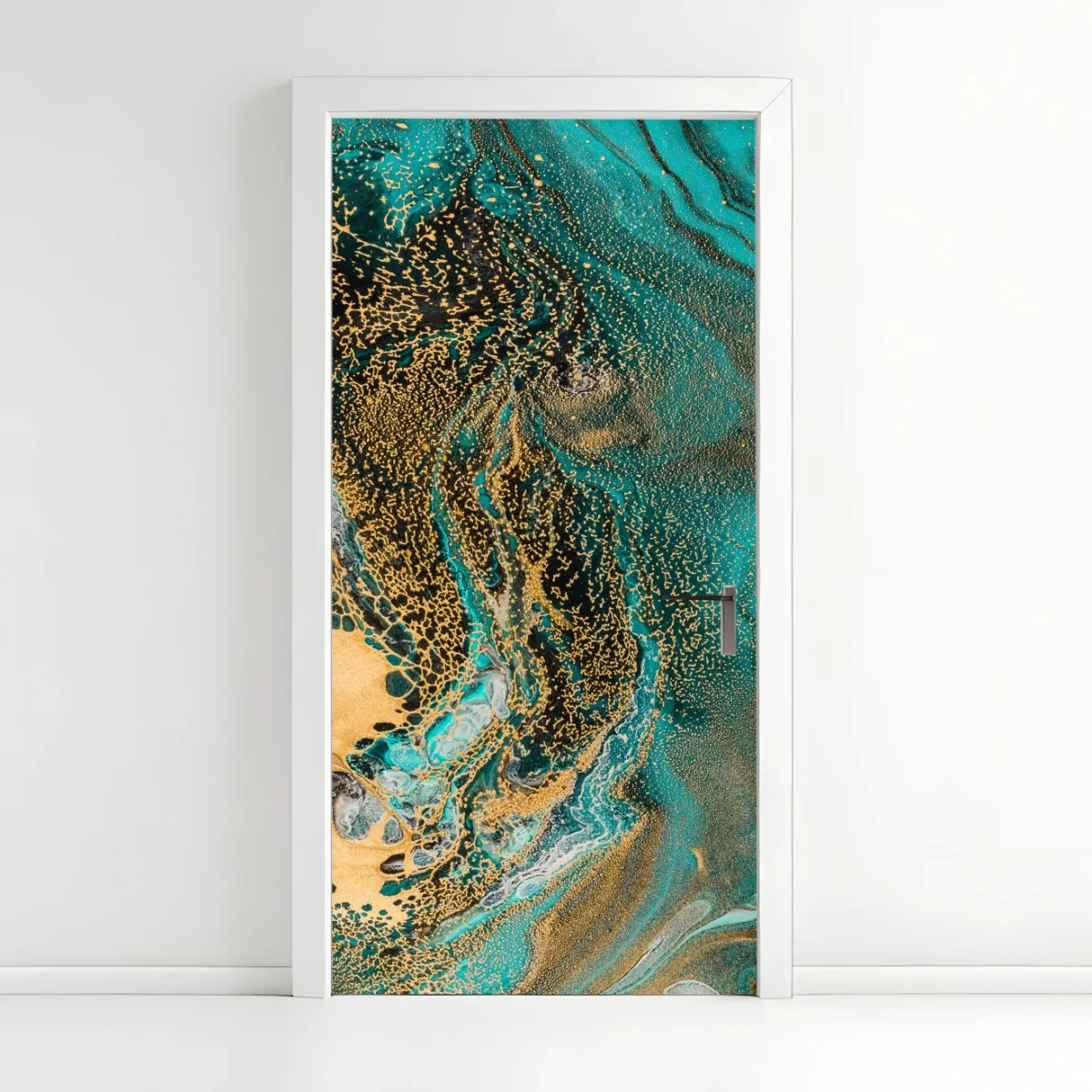 Türaufkleber türkis und gold fließende abstraktion – Wallnifity®