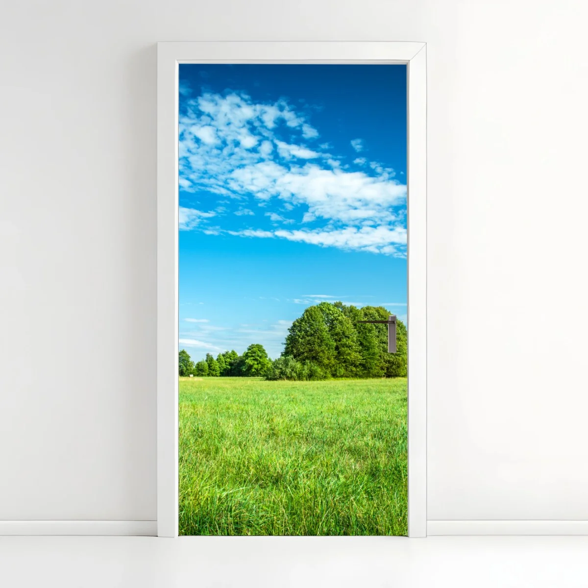 Türaufkleber sonnige grüne wiese unter blauem himmel – Wallnifity® Türaufkleber sonnige grüne wiese unter blauem himmel – Wallnifity®