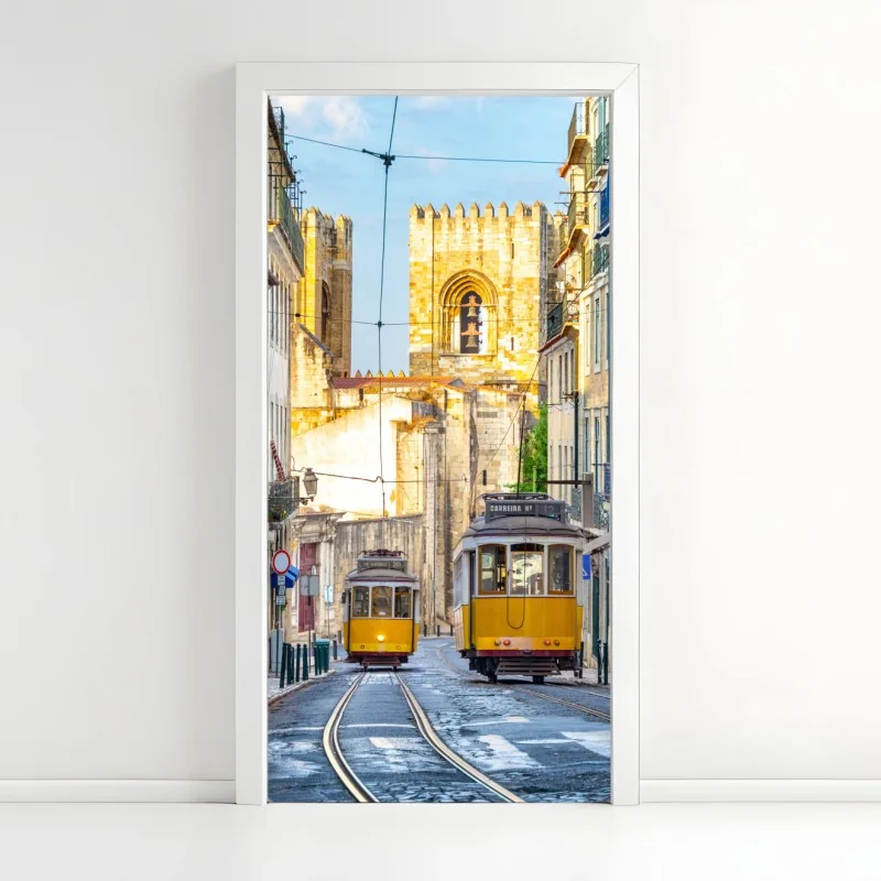 Türaufkleber sonnige straßenbahnen in Lissabon