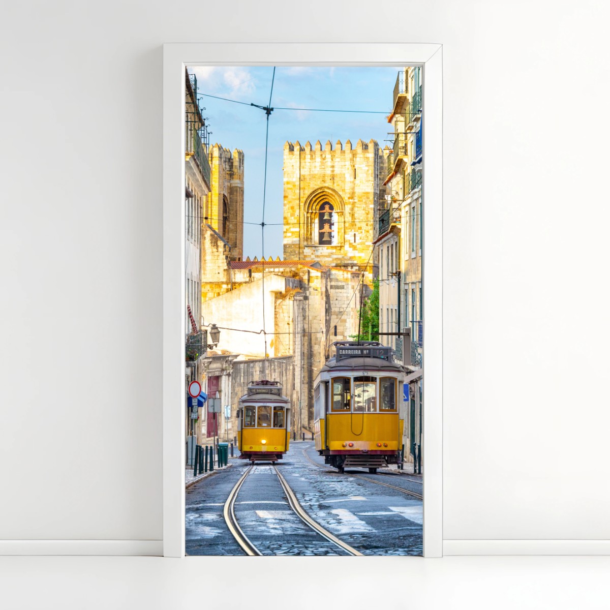 Türaufkleber sonnige straßenbahnen in Lissabon – Wallnifity®
