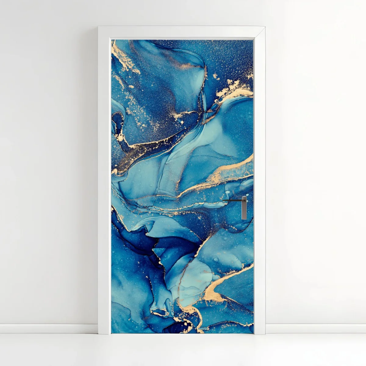 Türaufkleber ozeanblau und goldene wirbel flüssige abstraktion – Wallnifity®