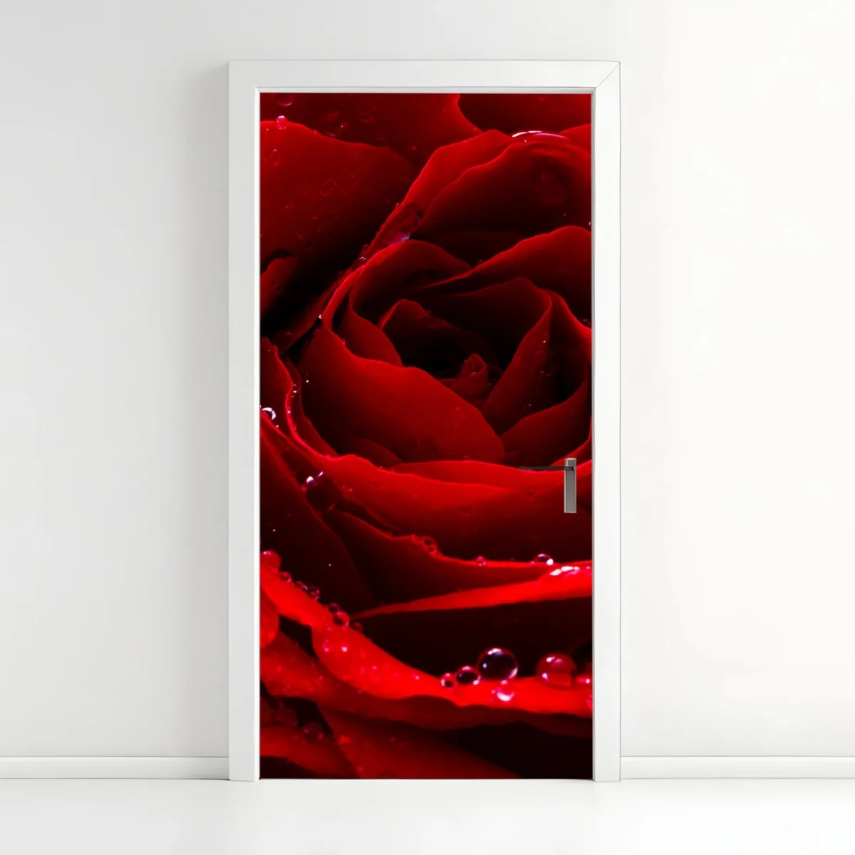 Türaufkleber leuchtend rote rose nahaufnahme – Wallnifity® Türaufkleber leuchtend rote rose nahaufnahme – Wallnifity®