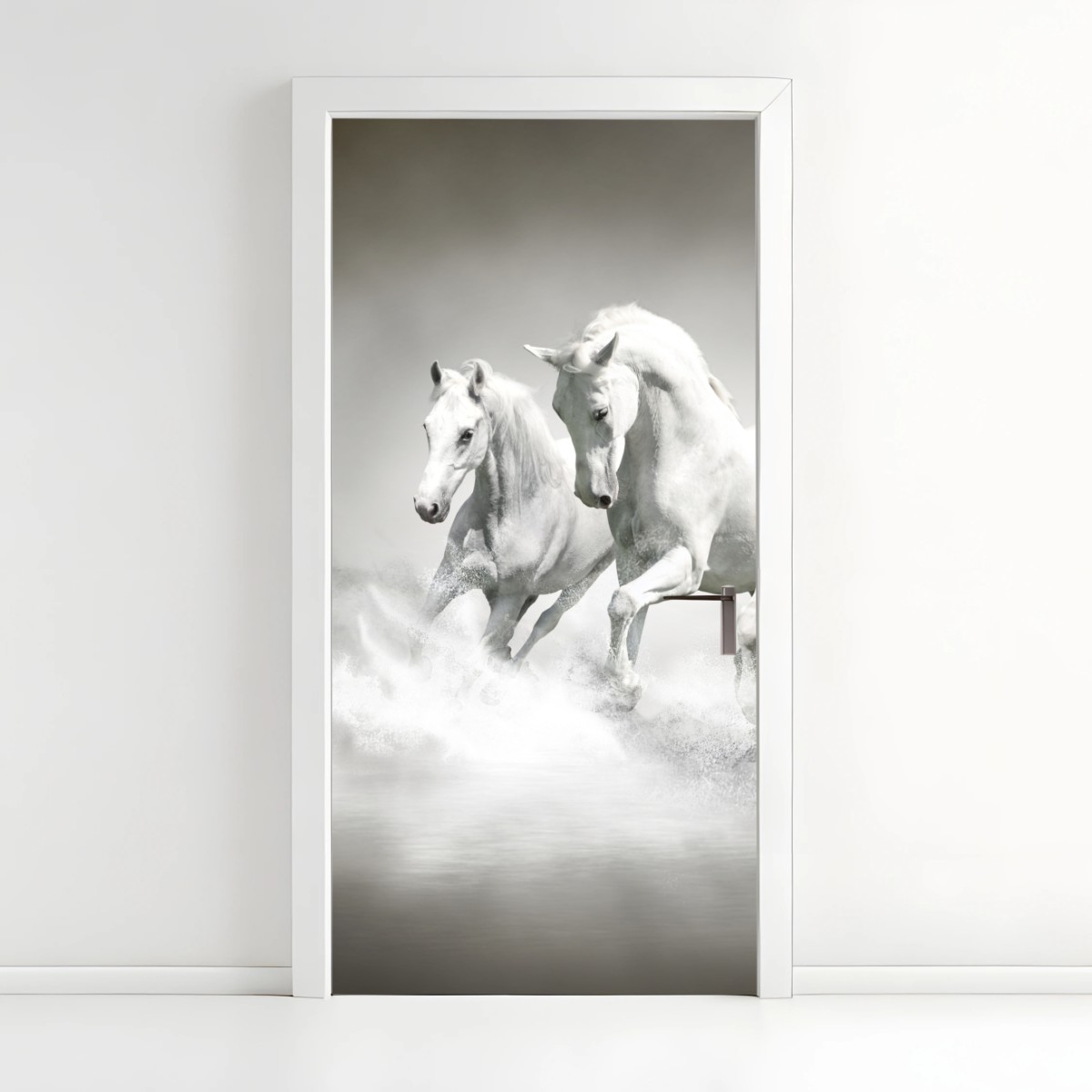 Türaufkleber drei weiße pferde im galopp durch wasser – Wallnifity®