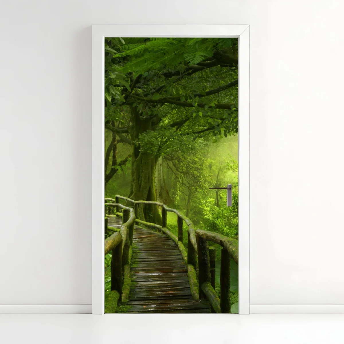 Türaufkleber nebliger steg im tropischen dschungel – Wallnifity® Türaufkleber nebliger steg im tropischen dschungel – Wallnifity®