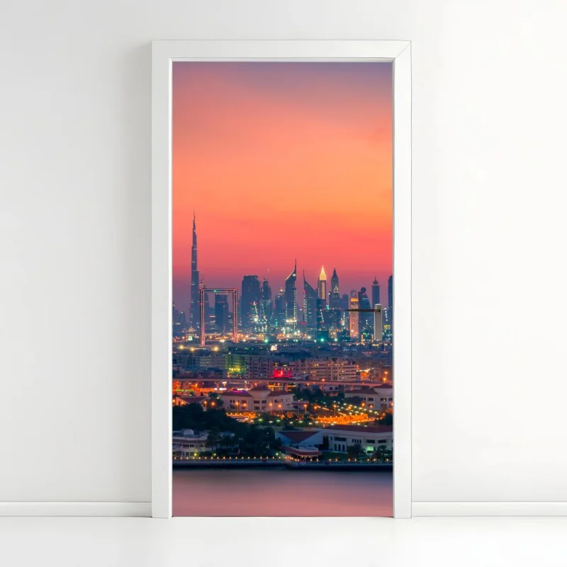 Türaufkleber Dubai skyline bei sonnenuntergang