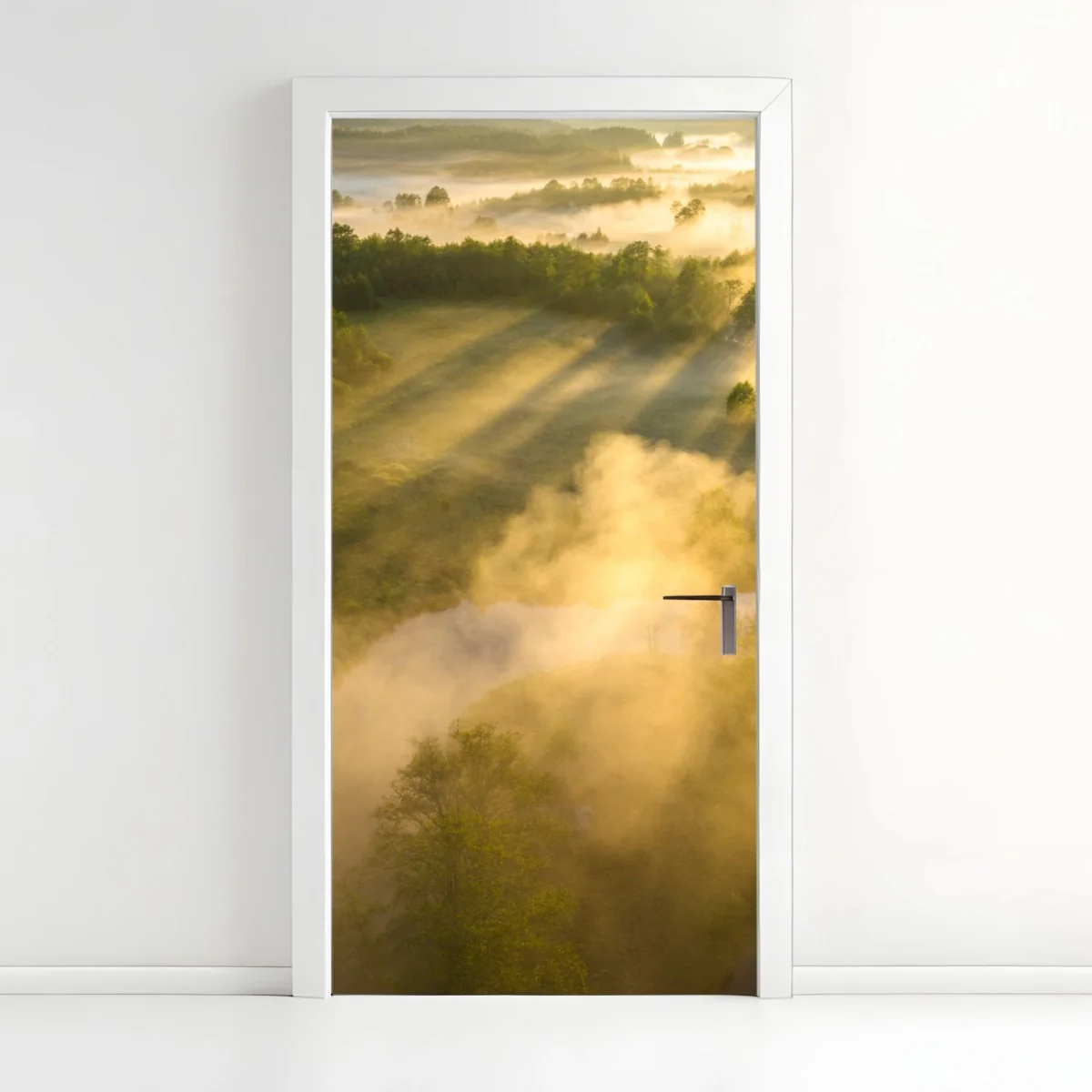 Türaufkleber goldener morgen über nebligem fluss – Wallnifity® Türaufkleber goldener morgen über nebligem fluss – Wallnifity®