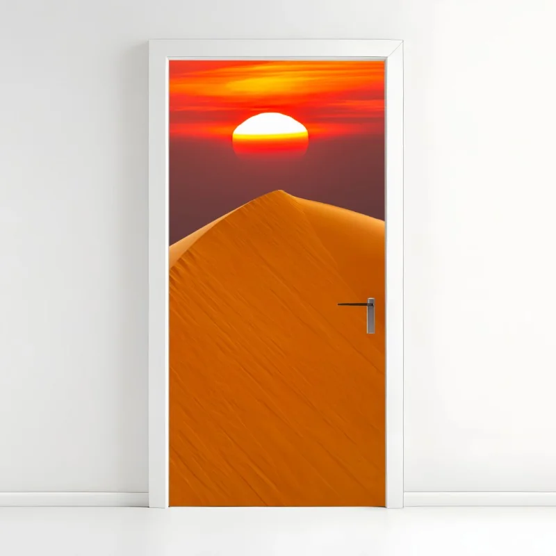 Türaufkleber goldener sonnenuntergang über sanddünen