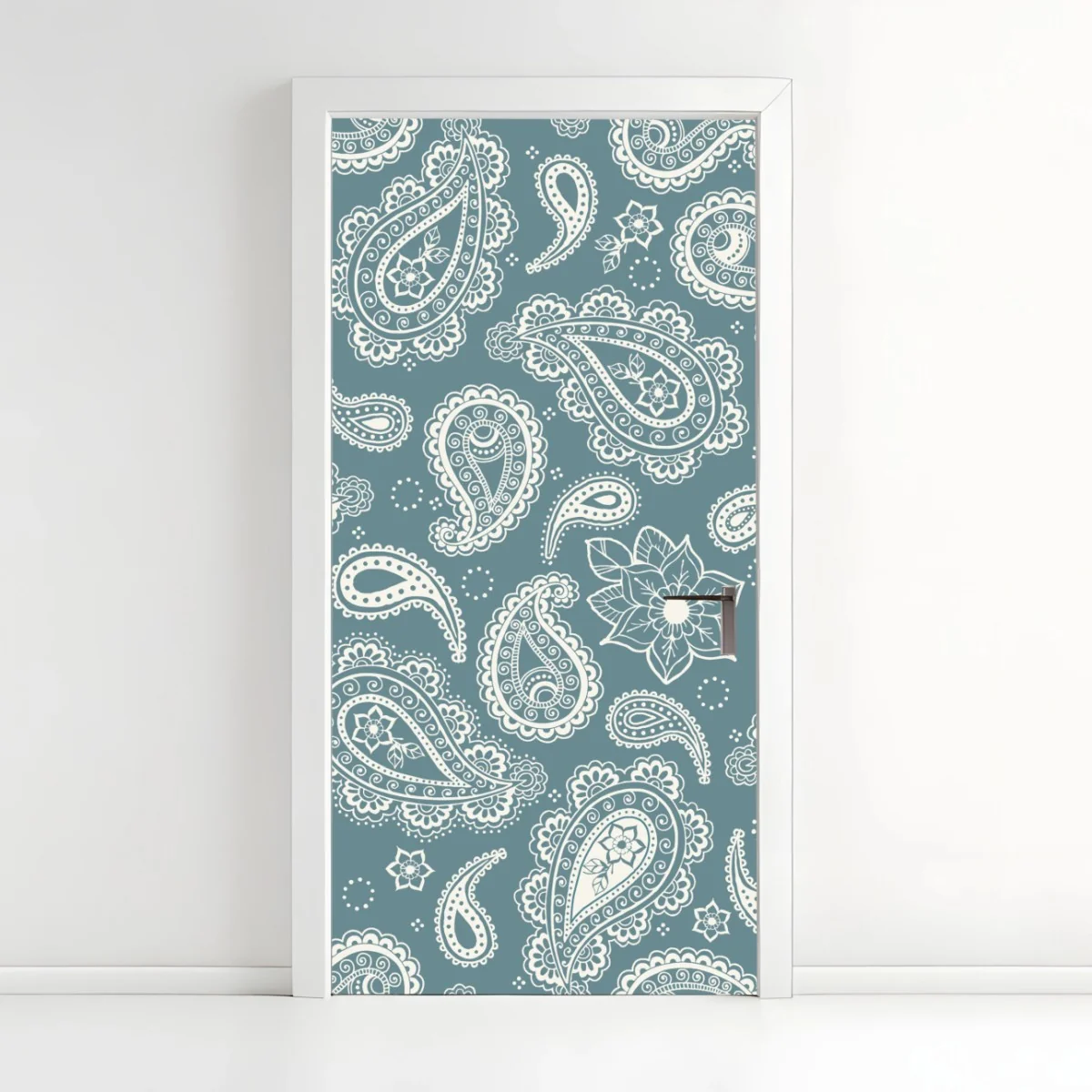 Türaufkleber türkis paisley muster mit blumendetails – Wallnifity® Türaufkleber türkis paisley muster mit blumendetails – Wallnifity®