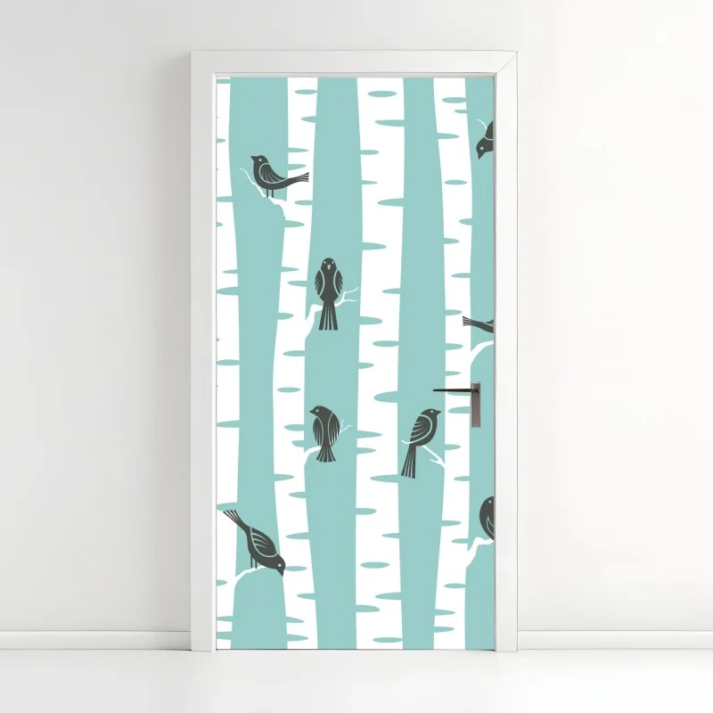 Türaufkleber zartes blaues blumenlinienmuster – Wallnifity®