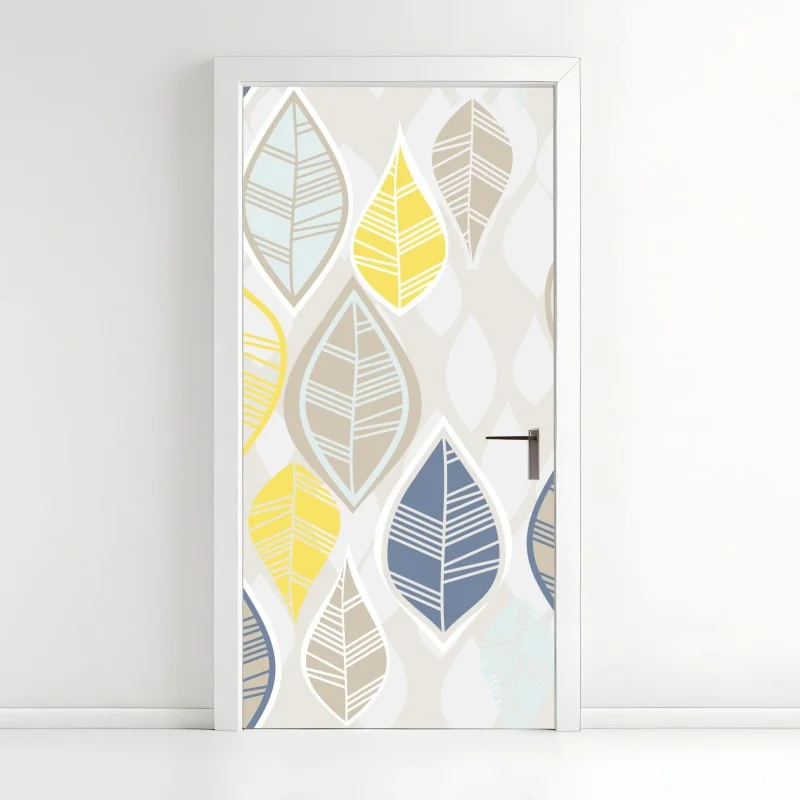 Türaufkleber skandinavisches blättermuster in sanften neutralen tönen