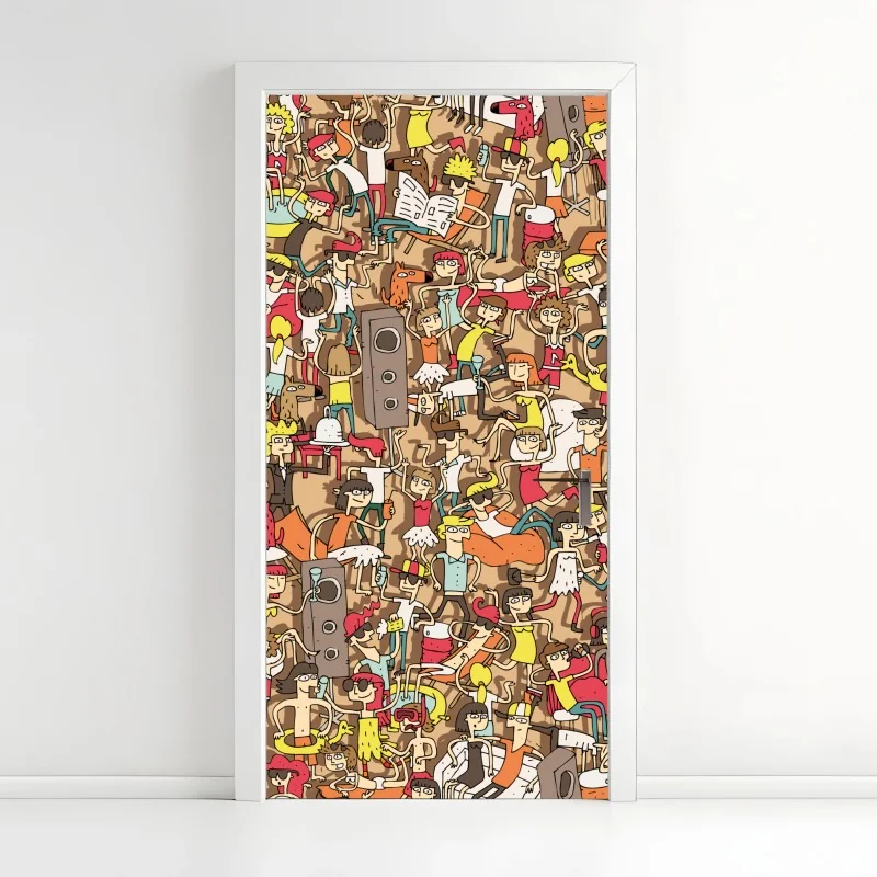 Türaufkleber verspieltes party-muster mit menschen