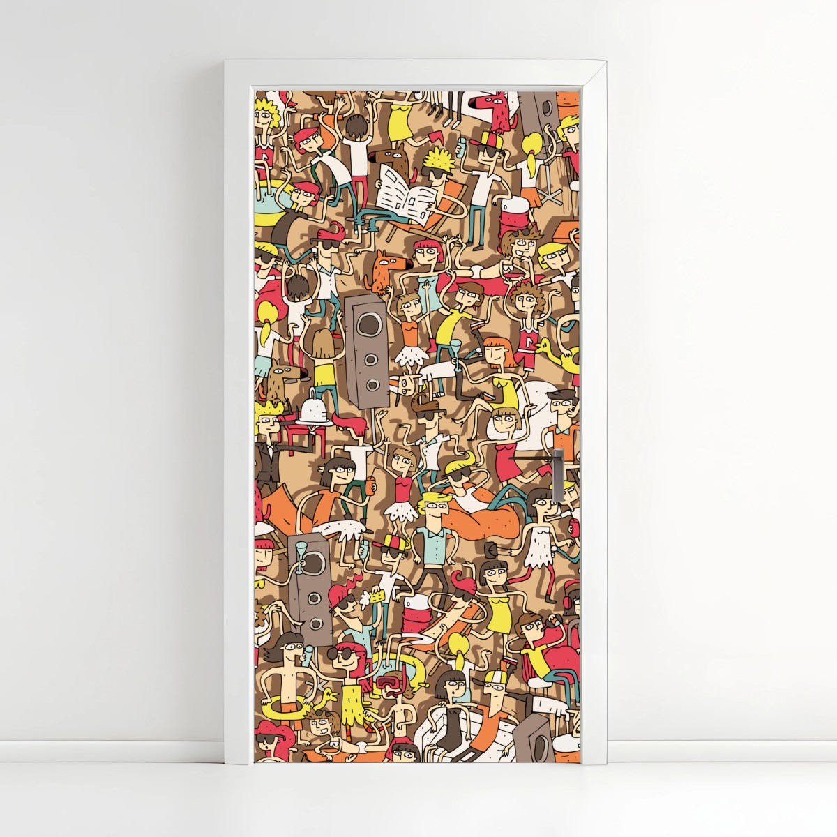 Türaufkleber verspieltes party-muster mit menschen – Wallnifity®
