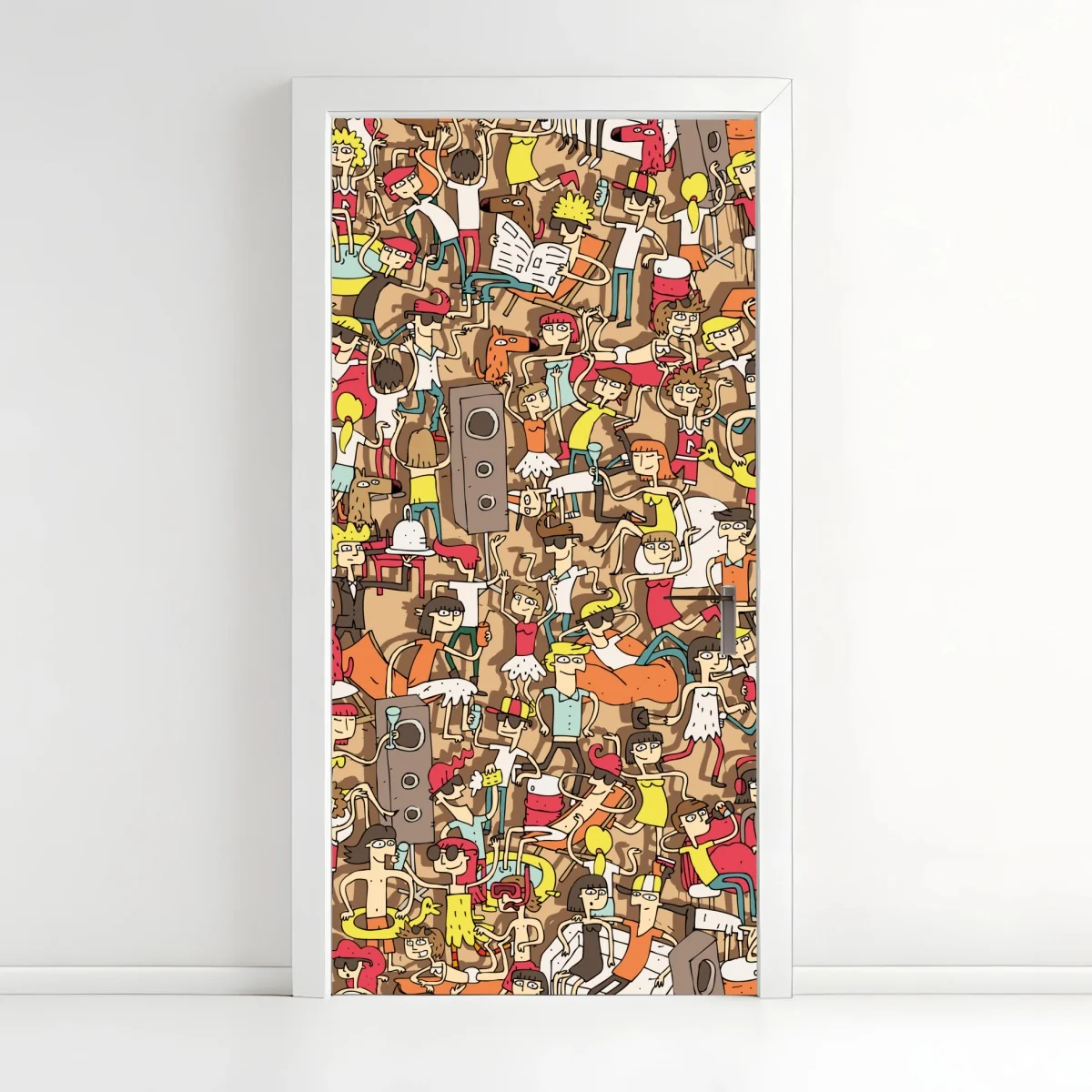 Türaufkleber verspieltes party-muster mit menschen – Wallnifity® Türaufkleber verspieltes party-muster mit menschen – Wallnifity®