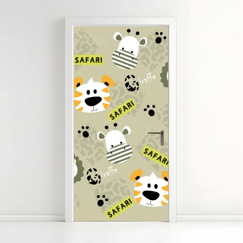 Türaufkleber süßes safari-tiermuster für kinder