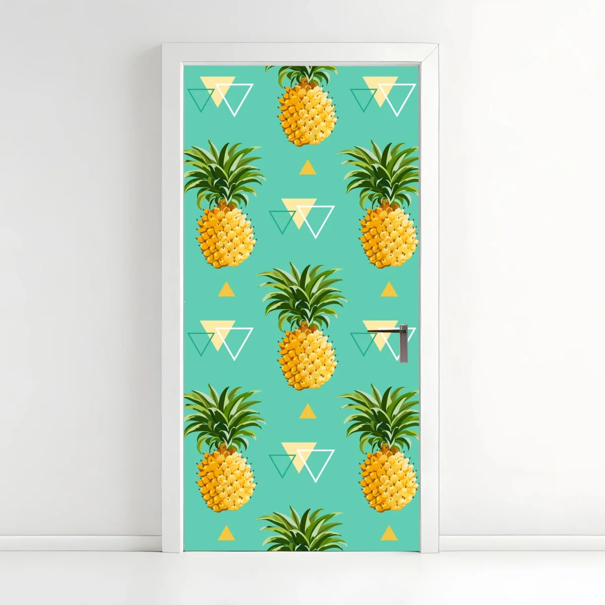 Türaufkleber tropisches ananasmuster auf türkisfarbenem hintergrund – Wallnifity®