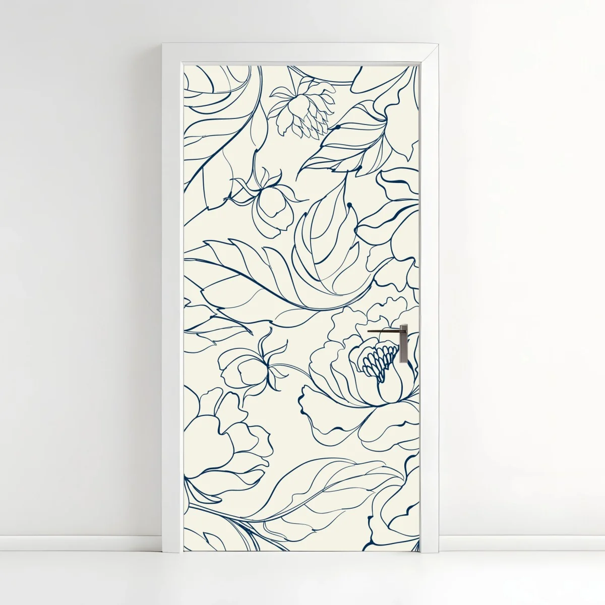 Türaufkleber handgezeichnetes marineblaues blumenmuster auf creme – Wallnifity® Türaufkleber handgezeichnetes marineblaues blumenmuster auf creme – Wallnifity®