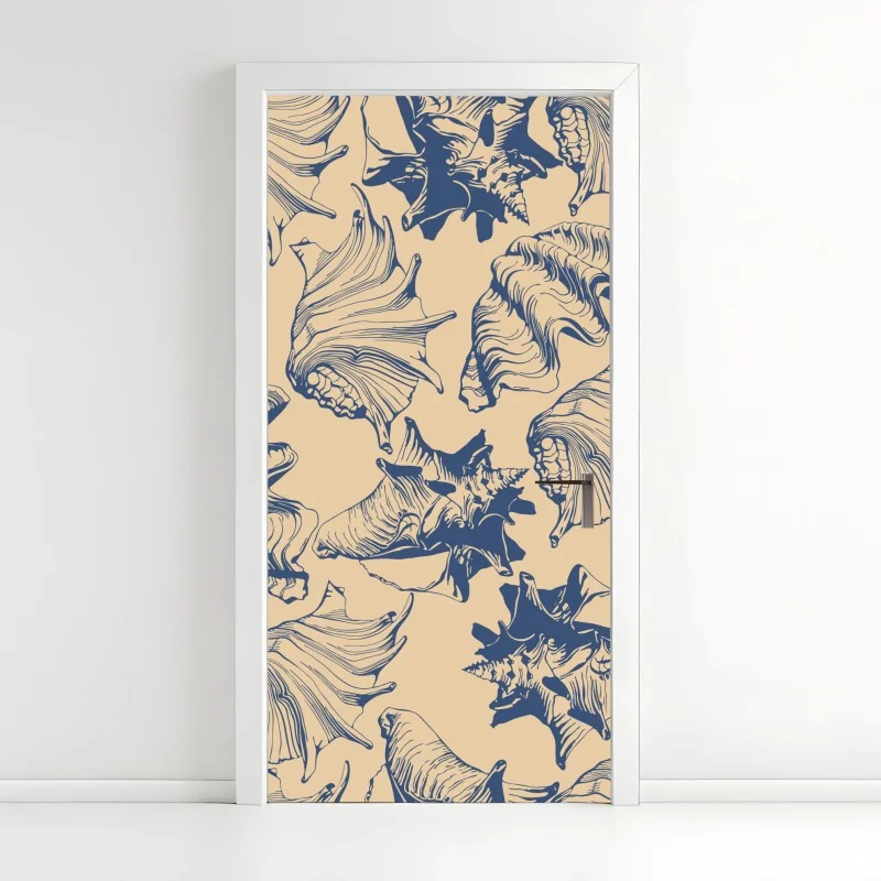 Türaufkleber muschelmuster in blau und beige