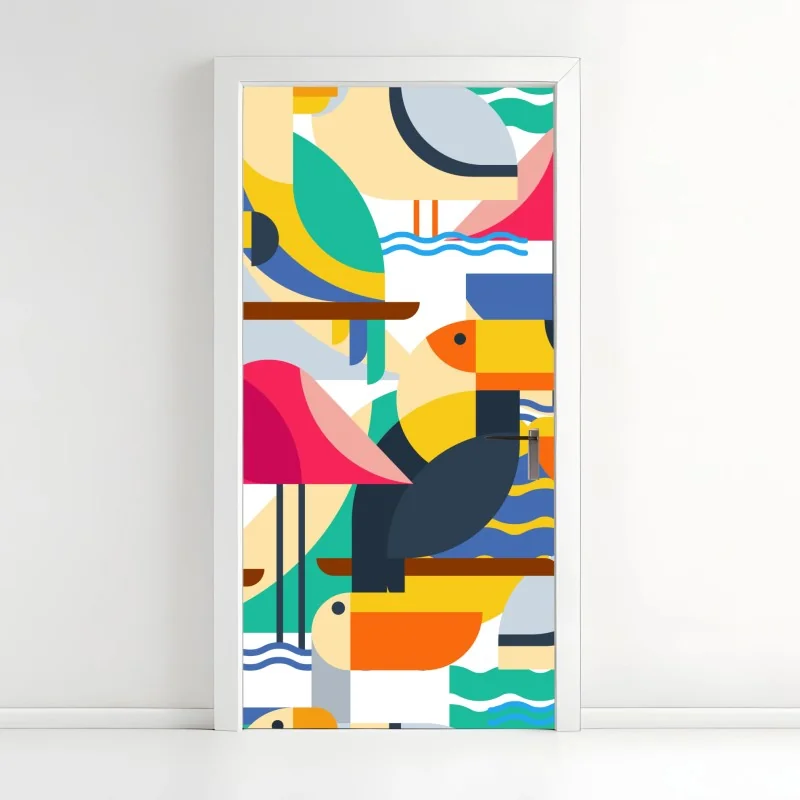 Türaufkleber tropisches geometrisches vogelmuster