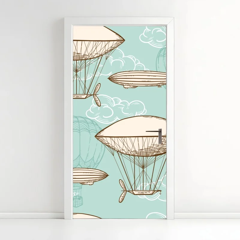 Türaufkleber vintage-motiv mit luftschiffen und ballons