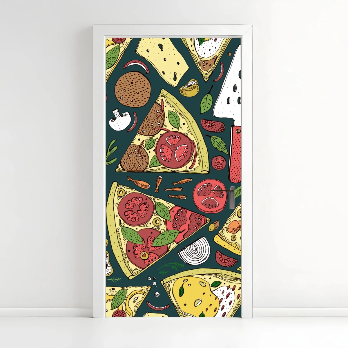 Türaufkleber buntes muster mit pizzastücken – Wallnifity®